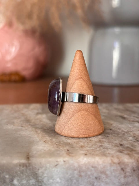 Bague Améthyste Naturelle Ajustable | Acier Inoxydable | Lithothérapie & Style Bohème