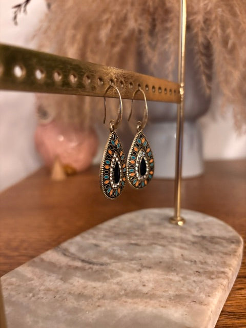 Boucles d'Oreilles Dormeuses Acier Inoxydable – Pendentif Géométrique Bleu Marine | Bohème Chic