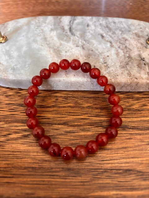 Bracelet Agate Rouge – Perles Naturelles 8mm | Veinures Noires | Fait Main