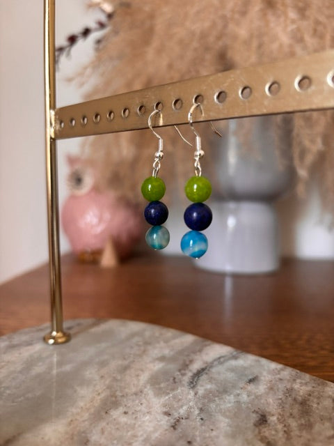Boucles d'oreilles Péridot · Lapis Lazuli · Agate bleue | Acier inoxydable argenté | PAPD