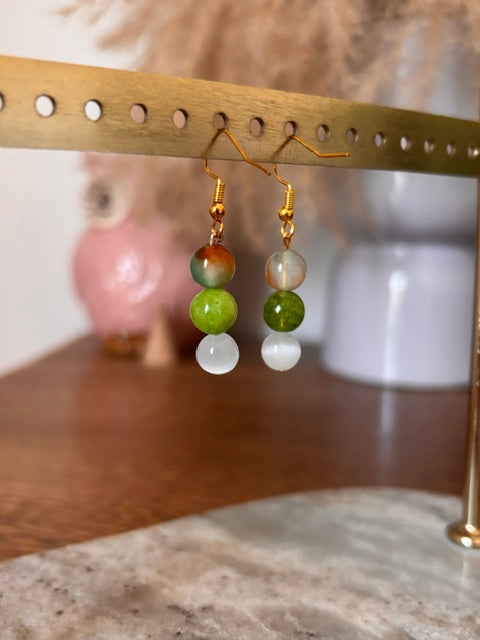 Boucles d'oreilles Nacre · Péridot · Agate paon | Acier inoxydable doré | PAPD