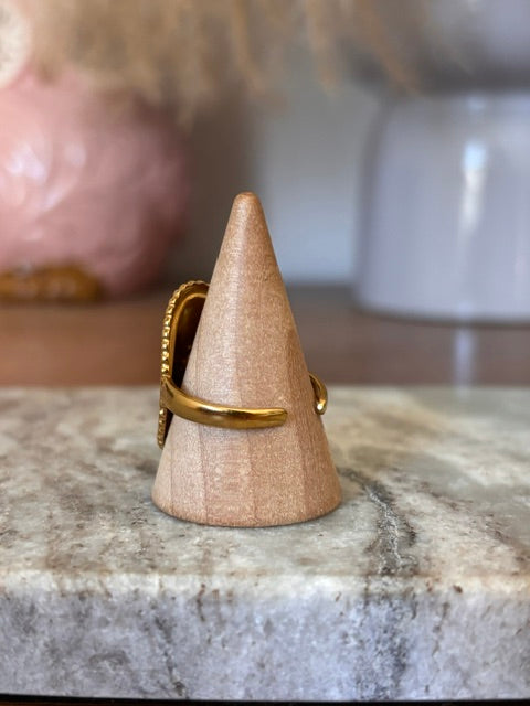 Bague Dorée Résine Blanche Nacrée | Ajustable & Inoxydable | PAPD