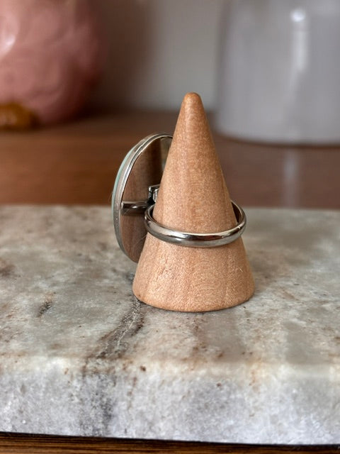 Bague Aventurine Verte Claire | Argent Ajustable Inoxydable | Cabochon 18x25