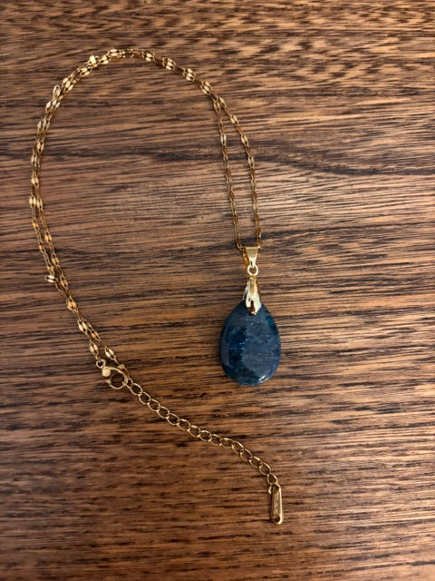 Collier Pierre Naturelle Apatite Bleue | Chaîne Grain de Café Dorée Acier Inoxydable | 40 cm