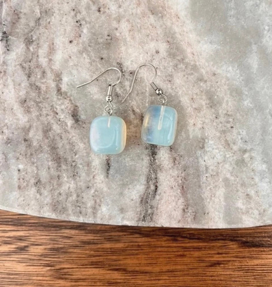 Boucles d'oreilles Opaline Bloc – Acier Inoxydable Argenté | Pierre Naturelle