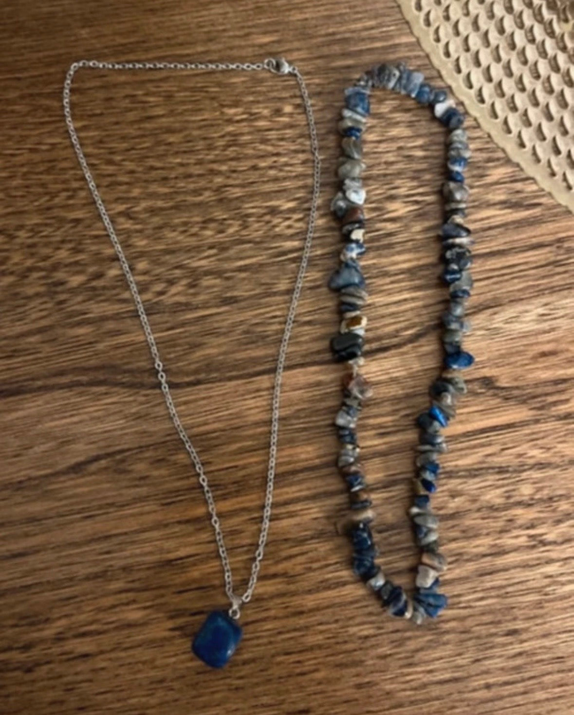 Duo de Colliers Lapis Lazuli – Chaîne Argentée & Ras-de-Cou Perles | Pierre Naturelle