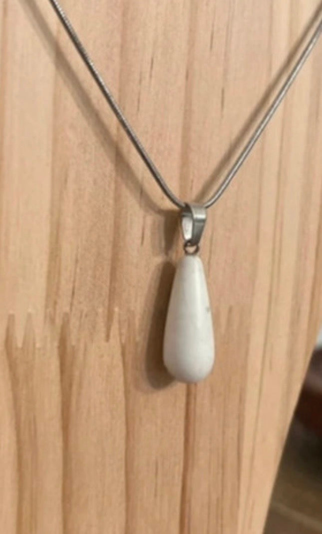 Collier Howlite Turquoise Blanche Marbrée | Chaîne Serpent Argentée Acier Inoxydable 44 cm