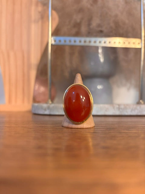 Bague Ajustable Dorée – Agate Rouge Naturelle | Acier Inoxydable 316L
