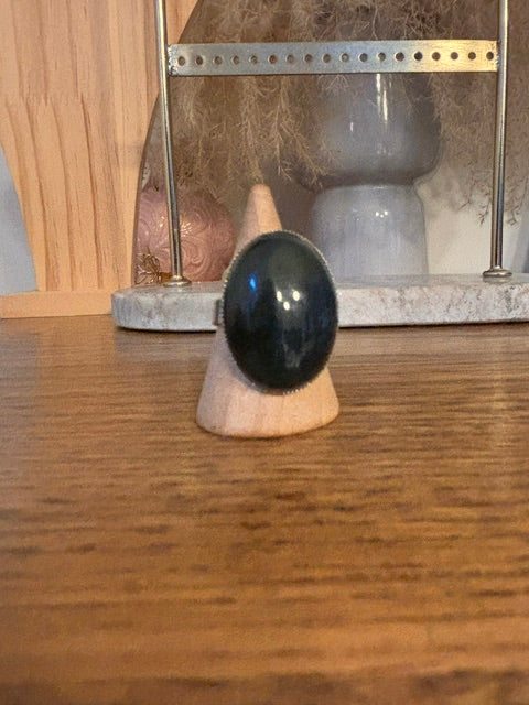 Bague Vintage Argentée Ajustable – Agate Mousse Naturelle | Acier Inoxydable 316L