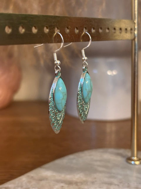 Boucles d'Oreilles Argentées Breloque Bohème Alliage – Turquoise & Argenté | Bijou Femme