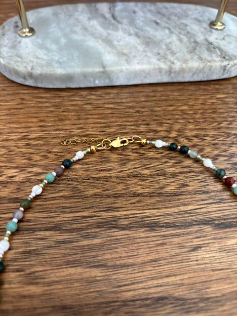 Collier Harmonie Sauvage – Nacre, Agate Indienne, Amazonite & Opale Sauge | Miyuki Toho | Fait Main France