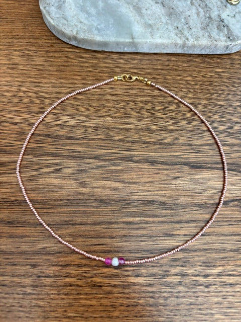 Collier Miyuki Agates Rose & Nacre – 43 cm | Fait Main France