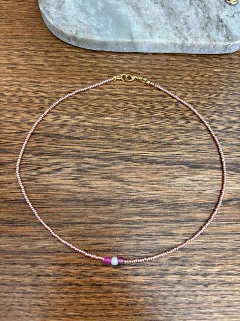 Collier Miyuki Agates Rose & Nacre – 43 cm | Fait Main France