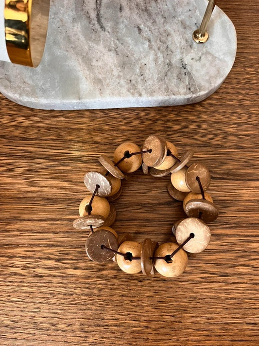 Bracelet Perles de Bois Rond et Plat | Style Bohème | Fait Main
