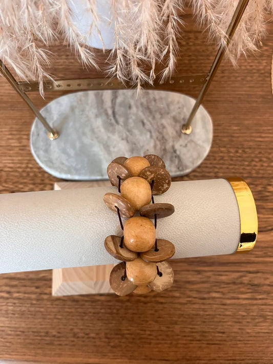 Bracelet Perles de Bois Rond et Plat | Style Bohème | Fait Main