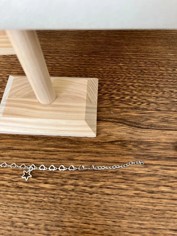 Bracelet Chaîne Cœur Argentée Charm Étoile | Acier Inoxydable | Élégant Romantique Ajustable 17 cm