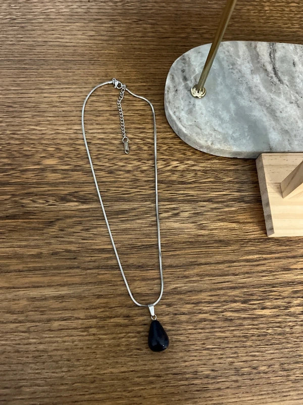 Collier Pierre de Sable Bleu | Chaîne Serpent Argentée | Créativité Confiance Lithothérapie
