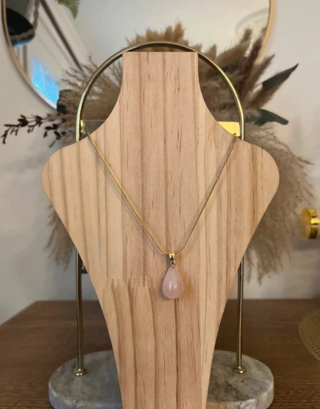Collier Quartz Rose Goutte Pierre Naturelle | Chaîne Serpent Argentée | Pierre d'Amour Sérénité 40 cm