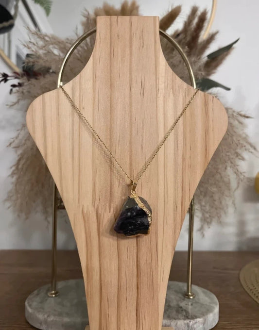Collier Cristal de Quartz Brut Grosse Pierre Dorée | Chaîne Maillons Dorés | Purification Lithothérapie