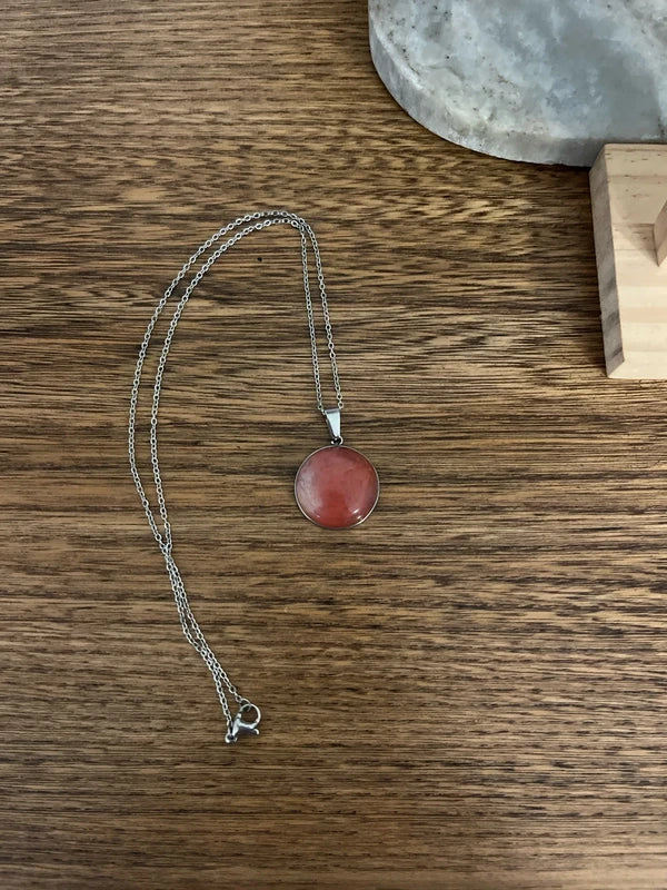Collier Quartz Cerise Cherry Quartz | Chaîne Maillons Argentés | Confiance Créativité Lithothérapie 44 cm
