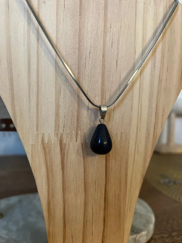 Collier Pierre de Sable Bleu | Chaîne Serpent Argentée | Créativité Confiance Lithothérapie
