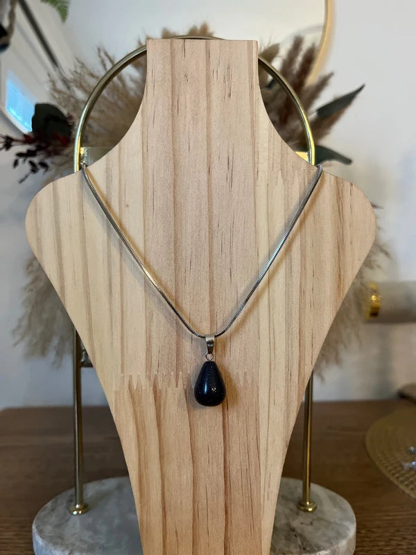 Collier Pierre de Sable Bleu | Chaîne Serpent Argentée | Créativité Confiance Lithothérapie