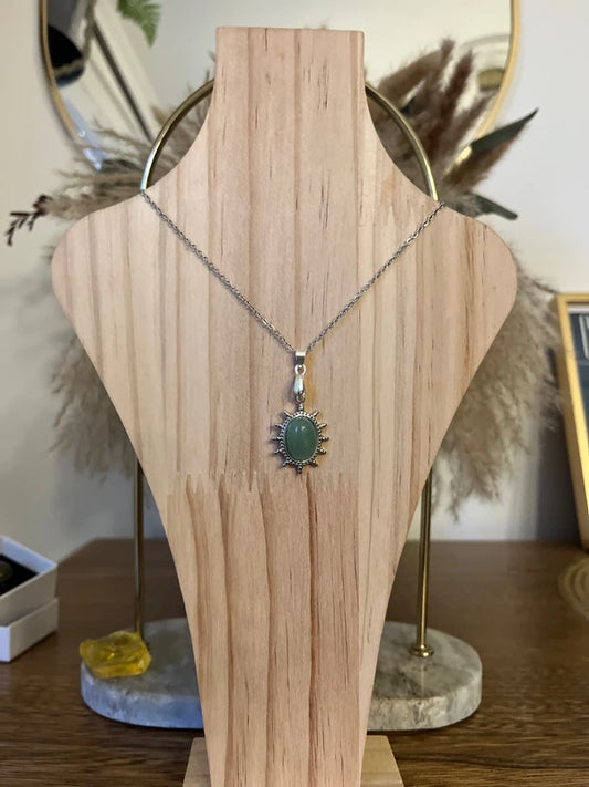 Collier Aventurine Monture Vintage Argent 925 | Chaîne Maillons Argentés | Pierre Équilibre & Chance