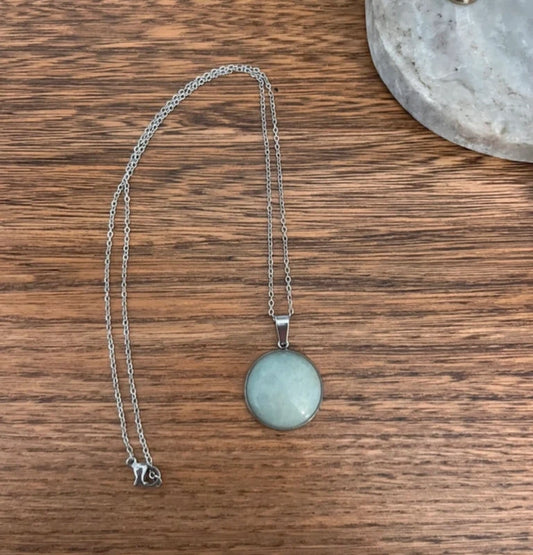 Collier Aventurine Pierre Naturelle Monture Argentée | Chaîne Maillons | Bien-Être Émotionnel 44 cm
