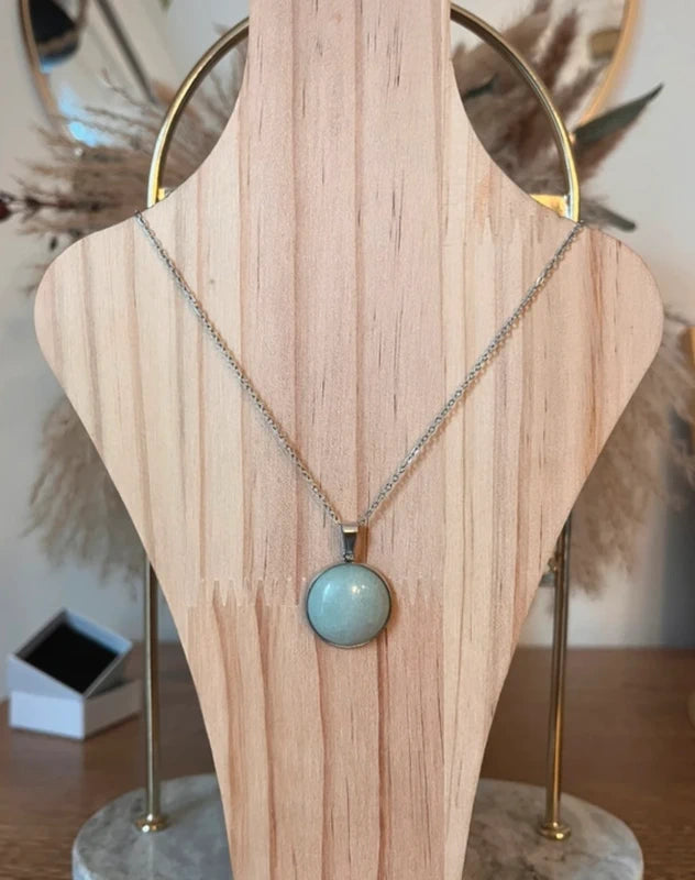 Collier Aventurine Pierre Naturelle Monture Argentée | Chaîne Maillons | Bien-Être Émotionnel 44 cm