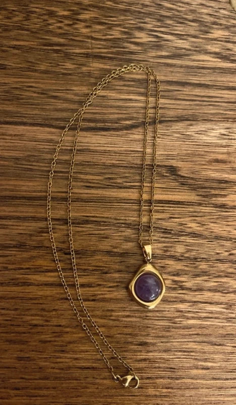 Collier Améthyste Monture Dorée | Chaîne Maillons Dorés | Anti-Stress Insomnie Lithothérapie 48 cm
