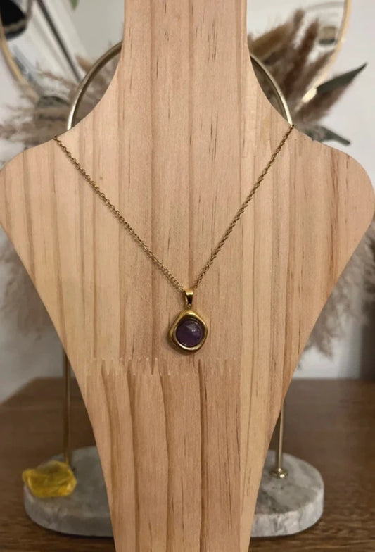 Collier Améthyste Monture Dorée | Chaîne Maillons Dorés | Anti-Stress Insomnie Lithothérapie 48 cm