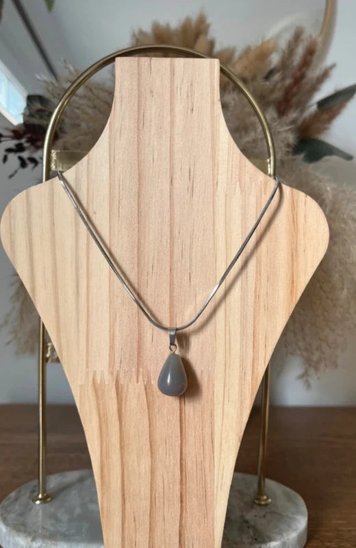 Collier Pierre de Lune Foncée | Chaîne Serpent Argentée | Intuition Créativité Lithothérapie