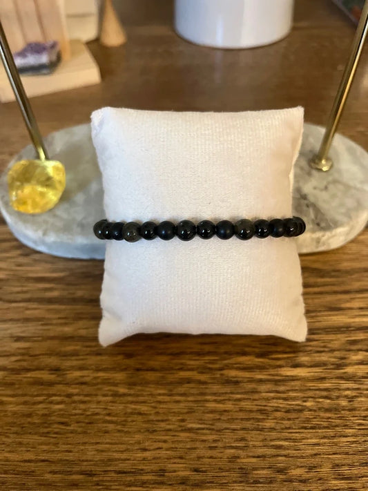 Bracelet Élastique Perles Obsidienne Dorée AAA | Unisexe | Pierre Protectrice Introspection Chakra