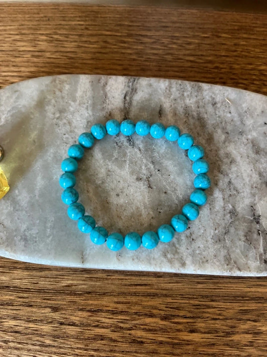 Bracelet Perles Turquoise Naturelle 8 mm Afrique du Sud | Talisman Protecteur Mauvais Œil | 19 cm