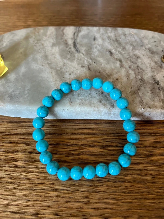 Bracelet Perles Turquoise Naturelle 8 mm Afrique du Sud | Talisman Protecteur Mauvais Œil | 19 cm