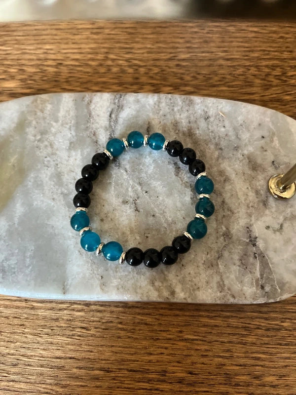 Bracelet Perles Obsidienne Noire & Œil de Tigre Bleu AAA | Homme Unisexe | Protection Clarté Mentale