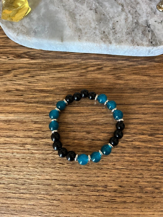 Bracelet Perles Obsidienne Noire & Œil de Tigre Bleu AAA | Homme Unisexe | Protection Clarté Mentale