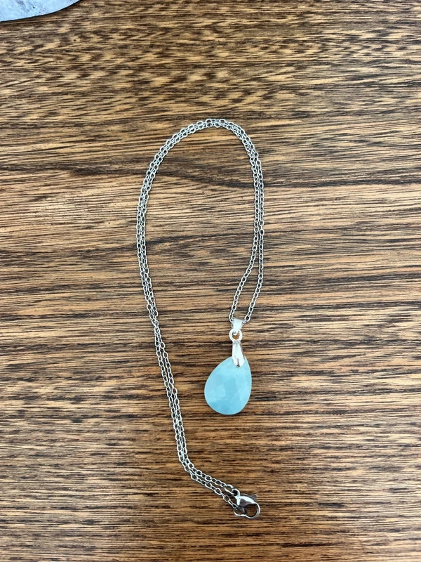 Collier Amazonite Facettée AAA Argent 925 | Chaîne Maillons Argentés | Communication Anti-Dépression 44 cm