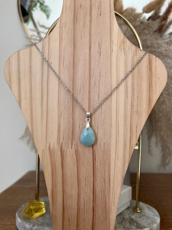 Collier Amazonite Facettée AAA Argent 925 | Chaîne Maillons Argentés | Communication Anti-Dépression 44 cm