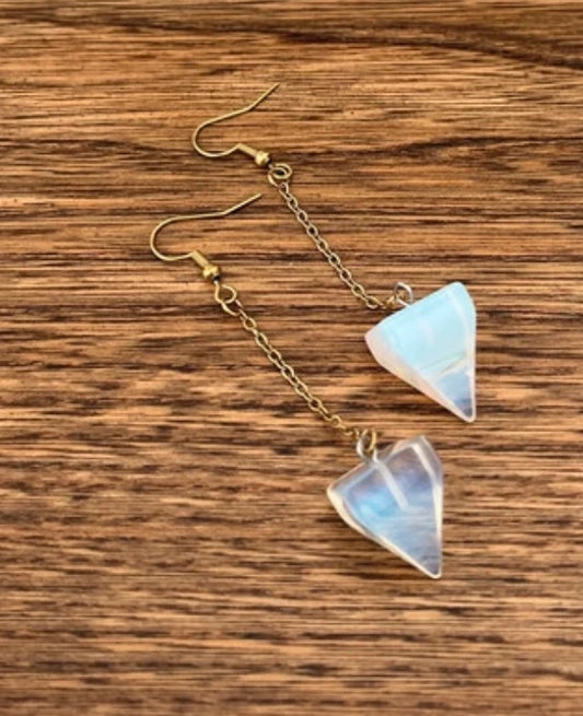 Boucles d'Oreilles Pendantes Opaline Dorées | Pierre Naturelle Sagesse | Acier Inoxydable