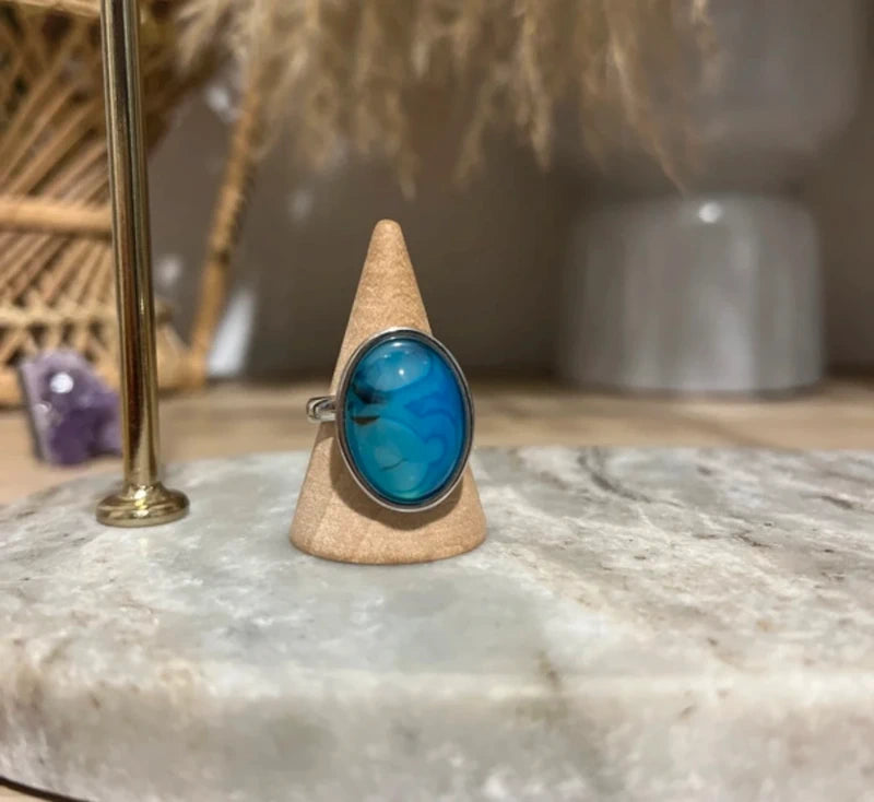 Bague Aventurine Bleue | Acier Inoxydable Ajustable | PAPD