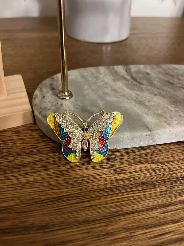 Broche Papillon Dorée Multicolore | Bijou Fantaisie Chic | Style Bohème Tendance