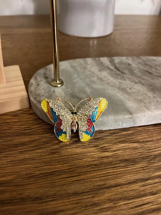 Broche Papillon Dorée Multicolore | Bijou Fantaisie Chic | Style Bohème Tendance