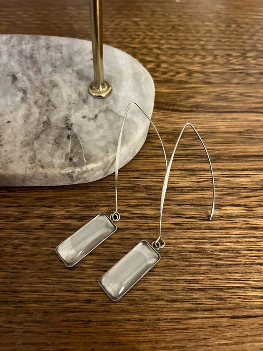 Boucles d'Oreilles Pendantes Tige Breloque Vintage Rectangulaire | Acier Inoxydable