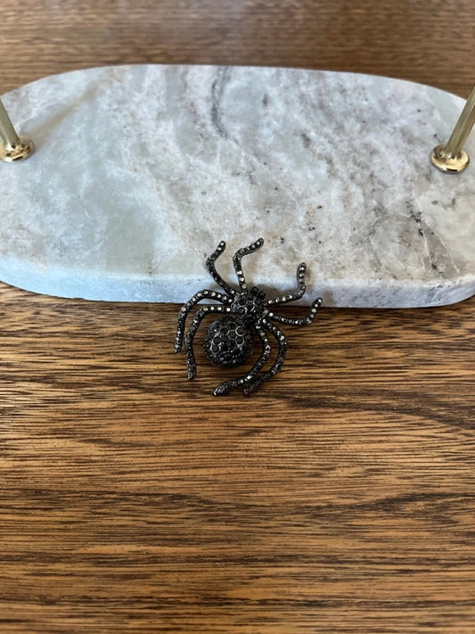 Broche Araignée Noire & Argentée Strass | Bijou Fantaisie Gothique Halloween | 4 cm