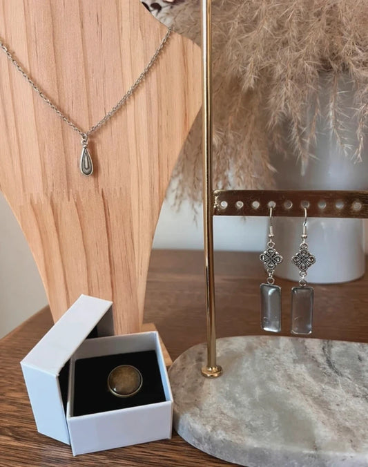 Parure Vintage Minimaliste | Collier + Bague + Boucles d'Oreilles | Acier Inoxydable | PAPD