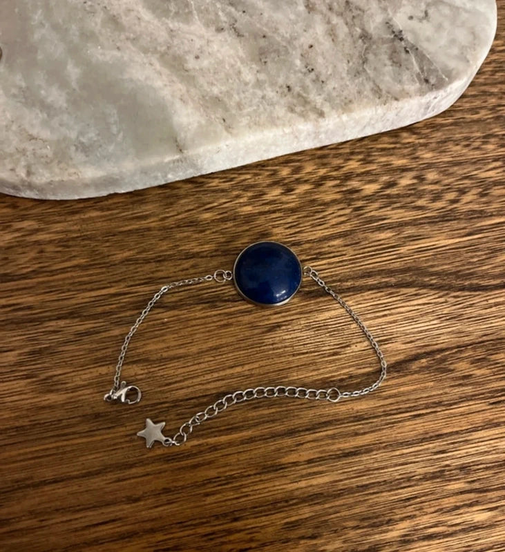 Bracelet Chaîne Argentée Pierre Lapis Lazuli Naturel | Apaisant Sommeil Système Nerveux | 14 cm
