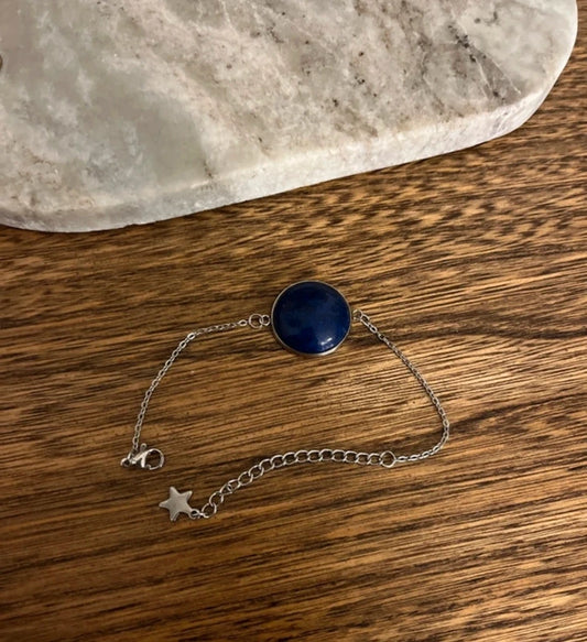 Bracelet Chaîne Argentée Pierre Lapis Lazuli Naturel | Apaisant Sommeil Système Nerveux | 14 cm