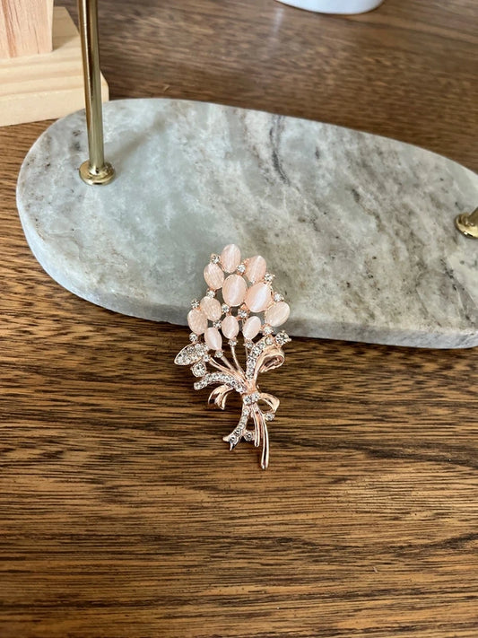 Broche Florale Pastel Rosé & Argenté | Bijou Fantaisie Fairycore Bohème | 6,2 cm