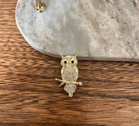 Broche Hibou Chouette Dorée & Argentée | Bijou Fantaisie Nature Vintage | 4,5 cm